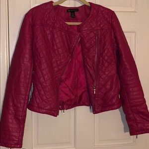 pink leather jacket